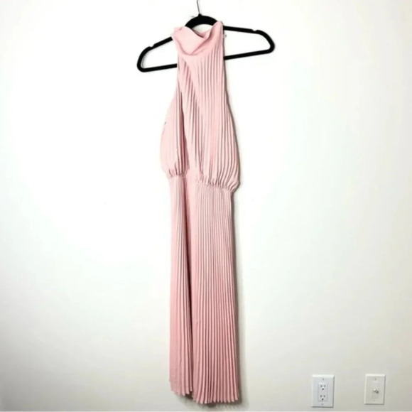Babaton Aritzia Bautista Midi Dress Pleated Mock Neck Side slit Pink Size XXS - Picture 13 of 16